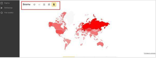 Яндекс.Метрика - активность посещения по странам